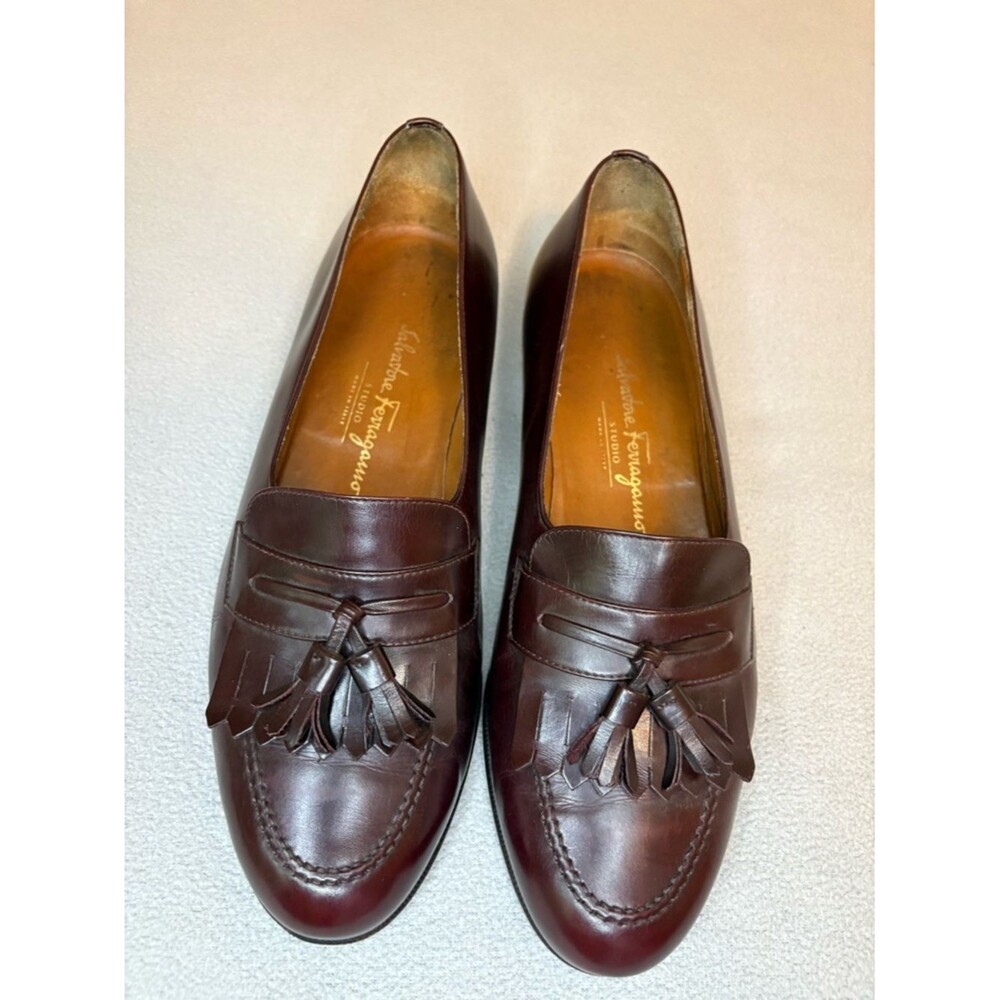 Salvatore Ferragamo Studio Tassel Loafers Brown Leather 10 EE